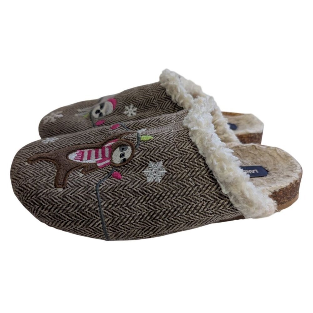 Lands' End Women's Size 8 Sloth Slippers Chevron Sherpa Lined Clog House Shoes